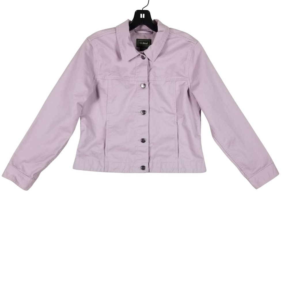 L.L. Bean Trucker Jacket Womens Small Lavender Cotton Button Front ONX12